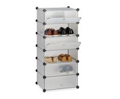 Relaxdays Schuhschrank Kunststoff, Schuhregal geschlossen, Regalsystem 6 Fächer, H x B x T 107 x 49 x 37 cm, transparent