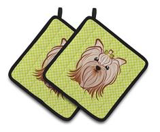 Caroline s Treasures Schachbrett Lime Grün Yorkie yorkishire Terrier Paar Topflappen bb1266pthd, 7.5hx7.5 W, multicolor