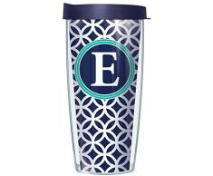 E Initial on Navy Roundabout Traveler 16 Oz Tumbler Cup with Lid by Signature Tumblers