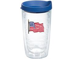 Tervis 1015660 Isolierbecher mit Emblem, Amerikanische Flagge, 4er-Pack, 340 ml, transparent Blauer Deckel 16 oz - Tritan farblos