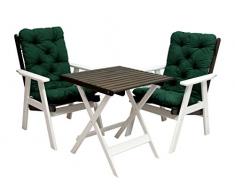 Ambientehome 90529 Balkonset verstellbarer Hochlehner Stuhl Varberg inkl. grüne Kissen und Klapptisch weiß/taupe 65x65 cm 5-teilig