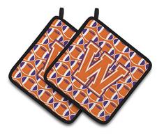 Caroline s Treasures Buchstabe W Fußball orange, weiß & Kronjuwelen Paar Topflappen cj1072-wpthd, 7.5hx7.5 W, multicolor
