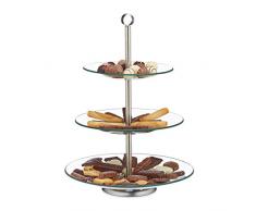Relaxdays Etagere, 3 Etagen, rund, Cupcake, Keks, Obst, Muffin, Servierständer, Glas, Edelstahl, silber/transparent