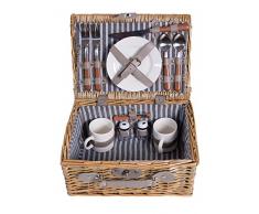 eGenuss Picknick Korb Komplett Porzellan Geschirr 2 Personen Weidenkorb Picknickkorb Weidenholz Weidenpicknickkorb (Grau)