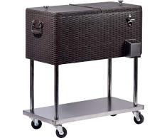 Grauer Servierwagen Tahiti mit Rattan-Optik, rollbarer Kühlwagen für Getränke und Speisen, 83 x 48 x 87, 76 Liter