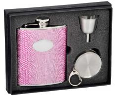 Visol Viper Flachmann, Schlangenhaut-Design, Edelstahl, 170 ml, Pink Geschenkset mit Faltbecher violett