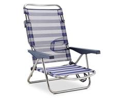 Solenny 50001072725168 Strandstuhl mit 4 Positionen, Blau und Weiß, mit Griffen und klappbarem Fuß auf der Rückenlehne