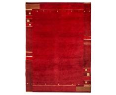 Morgenland Nepal Teppich JAIPUR 140 x 70 cm Rot Einfarbig Bordüre Modern Orient Teppich Handgeknüpft Schurwolle Seidenanteil Wollteppich Dick Fest Flauschig Nomaden Gabbeh Loribaft Optik Für Wohnzimmer Kinderzimmer Flur