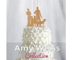 Frog Studio Home Wedding Cake Topper - Couple with Baby and Toddler Girl and Boy + Dog- AW1063W