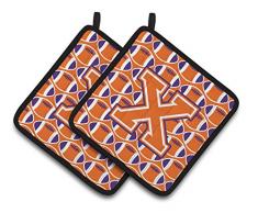 Caroline s Treasures Buchstabe X Fußball orange, weiß und Kronjuwelen Paar Topflappen cj1072-xpthd, 7.5hx7.5 W, multicolor