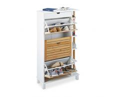 Relaxdays Schuhkipper für 12 Paar Schuhe, Schuhschrank mit Schublade und Bambus Klappdeckel, Schuhregal aus Holz, weiÃ