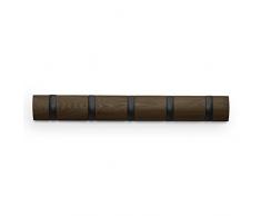 Umbra Flip 5 Garderobenhaken - Moderne, Schlichte und Platzsparende Garderobenleiste mit 5 Beweglichen Haken für Jacken, Mäntel, Schals, Handtaschen und Mehr, Schwarz / Braun
