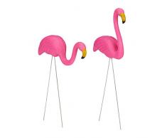 Relaxdays Flamingo Figur 2er Set, niedliche Gartendeko, tropisches Flair, Kunststoff, Metall, Dekofigur 2 Größen, pink