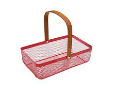 Obstkorb mit Holzgriff rechteckig 29x17x9.5 cm. rot