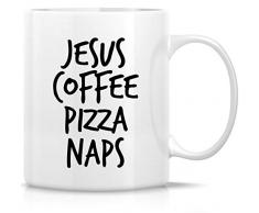 Retreez Lustige Tasse – Jesus Coffee Pizza Naps 312 ml Keramik Kaffeetassen – lustig, Sarcasmus, sarkastisch, motivierend, inspirierend, christlich, Geburtstagsgeschenk für Freunde, Kollegen, Geschwister, Papa oder Mutter