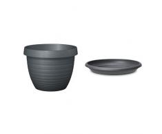 Scheurich Country Star Pflanzgefäß Metallic Grey Ø 30 cm, Höhe 22 cm, Volumen 12 l, mit passendem Untersetzer