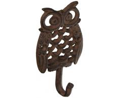 Esschert Design Wandhaken, Gaderobenhaken Motiv Eule aus Gusseisen, ca. 8 cm x 3,7 cm x 15 cm