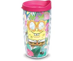 Tervis 1333913 Nickelodeon – SpongeBob SquarePants Tropical Isolierbecher mit Wrap und Fuchsia-Deckel, 473 ml, Tritan, transparent Fuchsia Lid 10 oz farblos