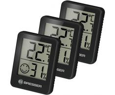 Bresser Thermometer Hygrometer Temeo Hygro Indicator 3er Set zum Aufstellen oder zur Wandmontage mit Raumklima-Indikator, schwarz