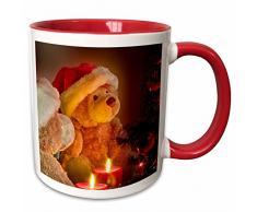 3dRose 164733_12,7 cm Weihnachts-Teddybären mit Weihnachtsbaum und Kerzen, Keramiktasse, 325 ml, rot/weiß
