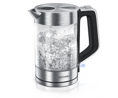 Arendo - Glas Wasserkocher Edelstahl - 1,7 Liter - 2200W - Cool-Touch-Griff - One Touch-Verschluss - Automatische Abschaltung - Integrierte Kabelführung - Überhitzungsschutz