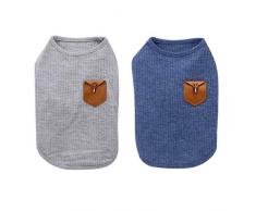 YAODHAOD Minimalistisches Hunde-T-Shirt, Hundekatzen-Kleidung, blau und grau, 100% Baumwolle, für Mini-Hund, kleinen Hund und Katze (2er Pack) (M-Geeignet für Teetassen Teddy und Dwarf Rabbit, Blau und grau)