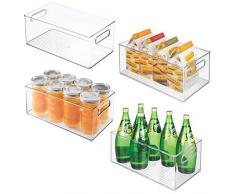 mDesign 4er-Set Küchen Aufbewahrungsbox – ideal einsetzbar als Kühlschrankbox oder Gefrierbox – stapelbares Ordnungssystem mit integrierten Tragegriffen – durchsichtig
