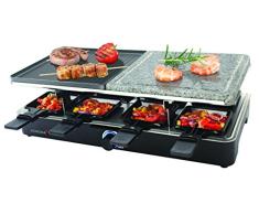 Korona 45051 Raclette Grill für 8 Personen – Tischgrill mit 8 Pfännchen und 8 Spatel – antihaftbeschichtete Grillplatte - Grillstein