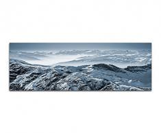 Panoramabild auf Leinwand und Keilrahmen 150x50cm Alpen Gebirge Bergspitzen Schnee Eis Nebel