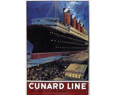Schatzmix Cunard Line Liverpool New York Boston dampfschiff Schiff Boot Kreuzfahrt Metal Sign deko Sign Garten Blech