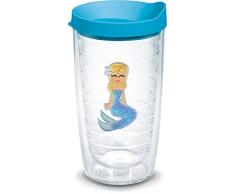 Tervis 1280561 Blaue Pailletten Meerjungfrau Isolierbecher mit Emblem und türkisem Deckel, 473 ml, transparent