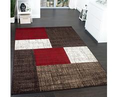 Designer Teppich Modern Kariert Kurzflor Teppich Design Meliert Braun Beige Rot