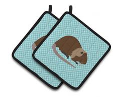 Carolines Treasures BB8098PTHD Common Strauß blau kariert dekorierter Topflappen, 19,1 x 19,1 cm, mehrfarbig Ratten - Nutria 7.5 x 7.5 blau
