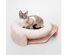 RIPIANO CUCCIA - Wandregal für Katzen. In natürlichem Birkenholz und Polsterbett (cm.45 x 43)