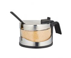 Relaxdays 10027665 Zuckerdose mit Löffel & Deckel, rund, für Marmelade, Parmesan, Glas/Edelstahl, Zuckerbehälter, Silber-schwarz