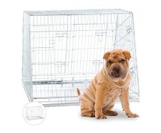 Relaxdays Hundetransportbox, Faltbarer Hundekäfig, doppelt, mit Trennwand, Gitterbox, 3 Türen, Hundebox Auto, XL, Silber