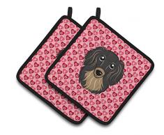 Caroline s Treasures langhaarig schwarz & tan Dackel Herzen Paar Topflappen, 7.5hx7.5 W, multicolor