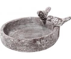 dobar 12972 Runde Vogeltränke mit Zwei Deko-Vögeln, Vogelbecken aus Keramik für Wildvögel, grau