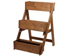 dobar 29420FSC Dreistufige Pflanztreppe für individuelle Gestaltung, Blumenkästen inkl. Pflanzfolie, 60 x 70 x 90 cm, Kiefer, Braun