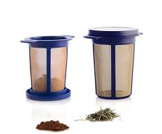 Finum BREWING BASKET Dauerfilter für Tee und Kaffee - Permanentfilter mit Gewebe aus Edelstahl - Teefilter und Kaffeefilter - Tassen Filteraufsatz Größe L, Blau