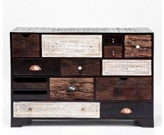 Kommode Finca 14 Schübe, modernes, schmales Sideboard, Kommodenschrank aus Mangoholz, braun-weià (H/B/T) 80x114x35cm