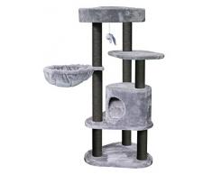 Petrebels Kratzbaum Charlotte 134 Royal Grey, Kings & Queens, Kletterbaum mit XXL Sofa, Hängematte, Katzenhöhle und Liegeplatte, aus extra starkem Natursisal und Plüsch, 134 cm, Farbe Grau, Hellgrau
