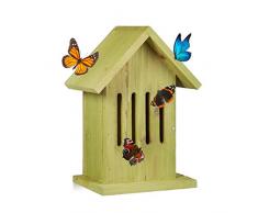 Relaxdays Schmetterlingshaus hängend, Insektenhotel für Garten, Balkon, Apollofalter, HxBxT: 25,5 x 18,5 x 12 cm, grün