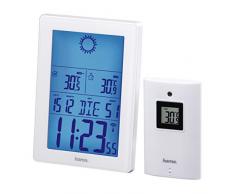 Hama Funk Wetterstation mit Außensensor EWS-3100 (mit Funkuhr, Wecker, Thermometer, Barometer, Wettervorhersage, 50 m Reichweite) weiß