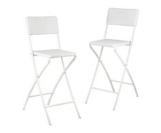Relaxdays Barstuhl klappbar BASTIAN 2er Set, Rattan Optik, Rückenlehne, Barhocker faltbar, 78 cm hoch, Tresenhocker Klappstuhl, weiß