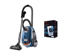 AEG VX8-3-FFPX Staubsauger + 12 AEG Staubbeutel (mit Beutel, 500 W, nur 64 dB(A), 12 m Aktionsradius, Softräder, 3,5 l Staubbeutelvolumen, waschbarer Allergy Plus Filter) blau