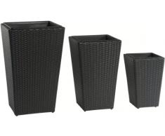 GARTENFREUDE Pflanzkübel Pflanzgefäße Blumenkübel Blumentopf für Blumen etc. Polyrattan 46 x 46 x 68 cm, 37 x 37 x 57 cm, 28 x 28 x 40 cm, inkl. wasserdichtem Kunststoffeinsatz, schwarz