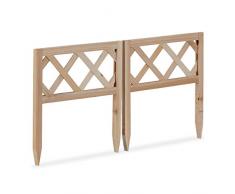 Relaxdays Steckzaun Holz 2er-Set, Gartendeko, niedrige Beeteinfassung & Zierzaun, Erdspieß, erweiterbar, 30x30cm, Natur