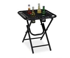 Relaxdays Campingtisch mit Getränkehalter, klappbar, leicht, Outdoor, Metall & Polyester, 53x50x50cm, Falttisch, schwarz