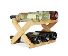 Relaxdays Weinregal Bambus, X Shape, 6 Flaschen, Landhaus-Stil, klein, Flaschenregal faltbar, HBT 22 x 36 x 20 cm, natur